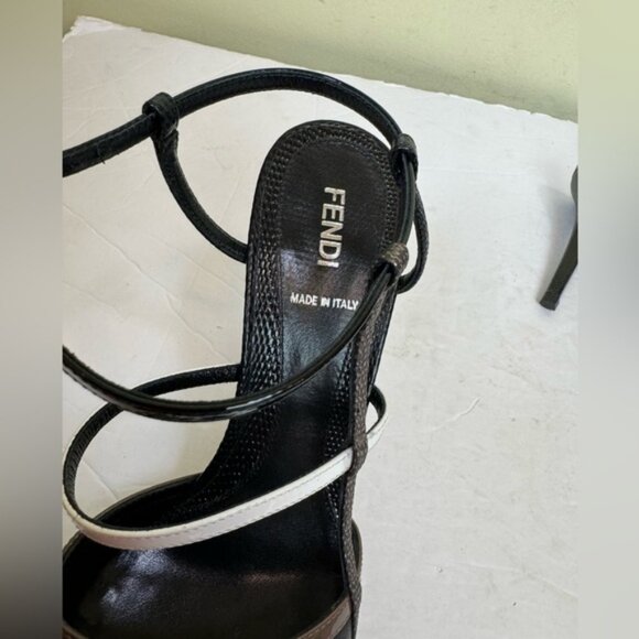 Fendi NEW Leather Logo Open Toe Strappy Platform Stiletto Heels Shoes Sandals 7 - Picture 5 of 16